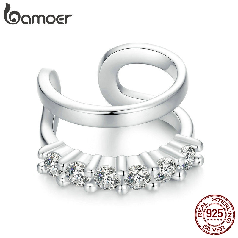 Brincos De 1 Peça Bamoer 925 Sterling Sliver Dupla Camada De Uma De Orelha Jóias De Punho Para Mulheres Brincos De 1 Peça Bamoer 925 Sterling Sliver Dupla Camada De Uma De Orelha Jóias De Punho Para Mulheres