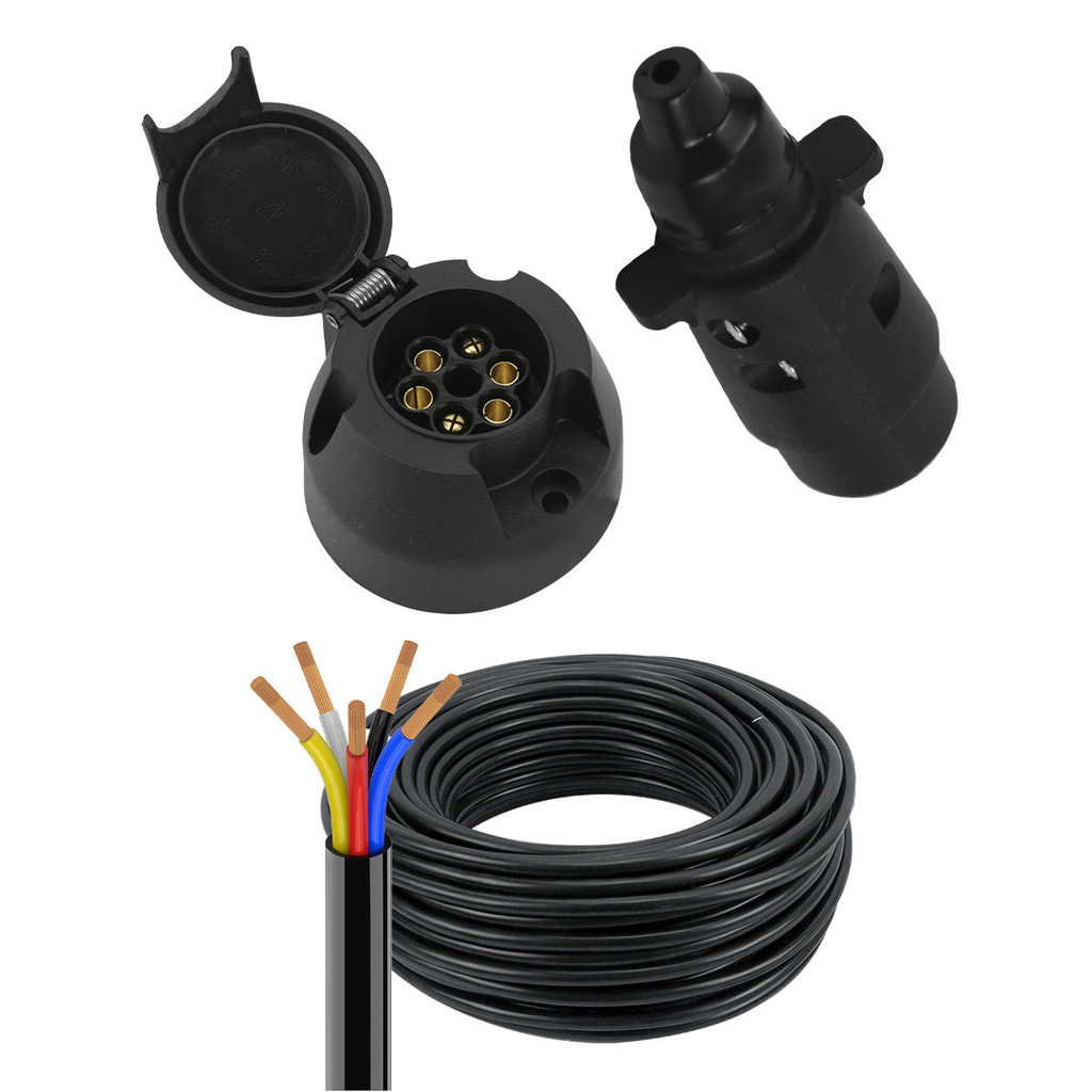 Kit Tomada Engate Carretinha 6 Polos Cabo PP 5 Vias 1mm² Carreta Completo Reboque 5 10 15 20 25m Kit Tomada Engate Carretinha 6 Polos Cabo PP 5 Vias 1mm² Carreta Completo Reboque 5 10 15 20 25m