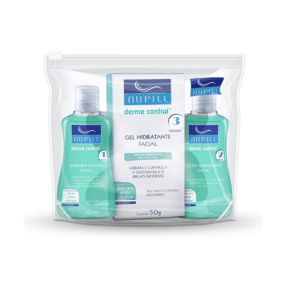 Kit Nupill Travel Sabonete + Loção Adstringente + Gel Hidratante Derme Control Kit Nupill Travel Sabonete + Loção Adstringente + Gel Hidratante Derme Control