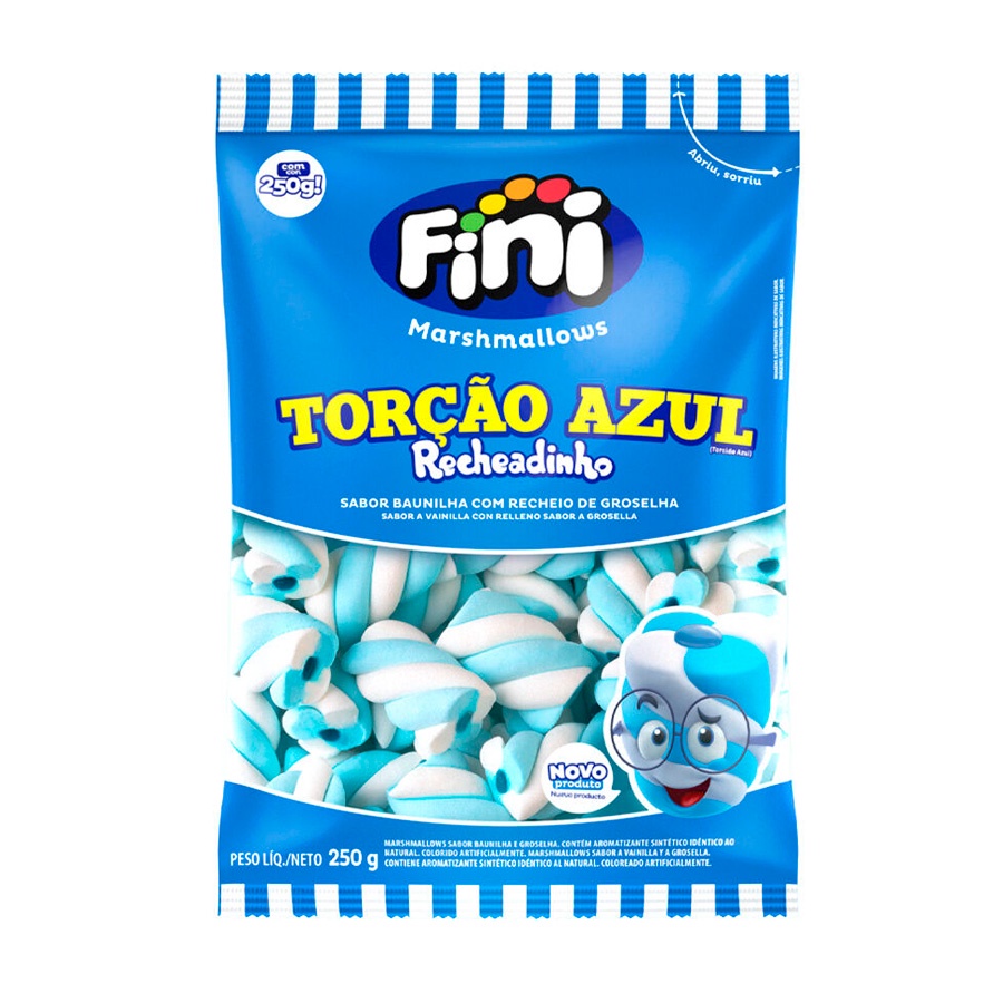 Marshmallow Torção Azul Recheadinho – 250 g – 1 unidade – Fini – Rizzo Marshmallow Torção Azul Recheadinho – 250 g – 1 unidade – Fini – Rizzo