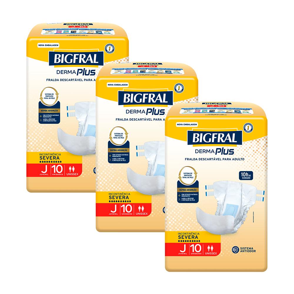 Kit 3 Fraldas Geriátricas Bigfral Derma Plus Juvenil com 10un cada Kit 3 Fraldas Geriátricas Bigfral Derma Plus Juvenil com 10un cada