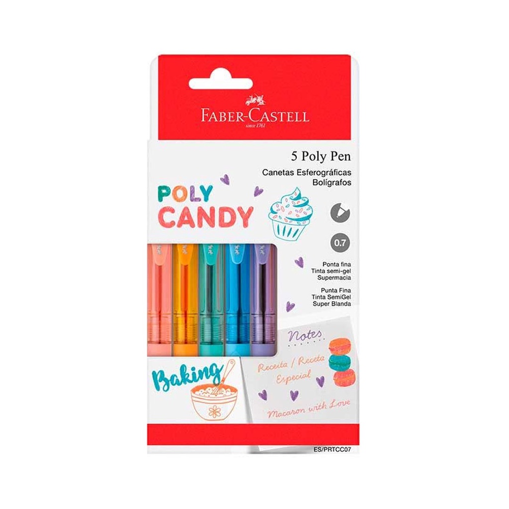 Caneta esferográfica Poly Candy Colors 5 unid ES/PRTCC07 Faber-Castell Caneta esferográfica Poly Candy Colors 5 unid ES/PRTCC07 Faber-Castell