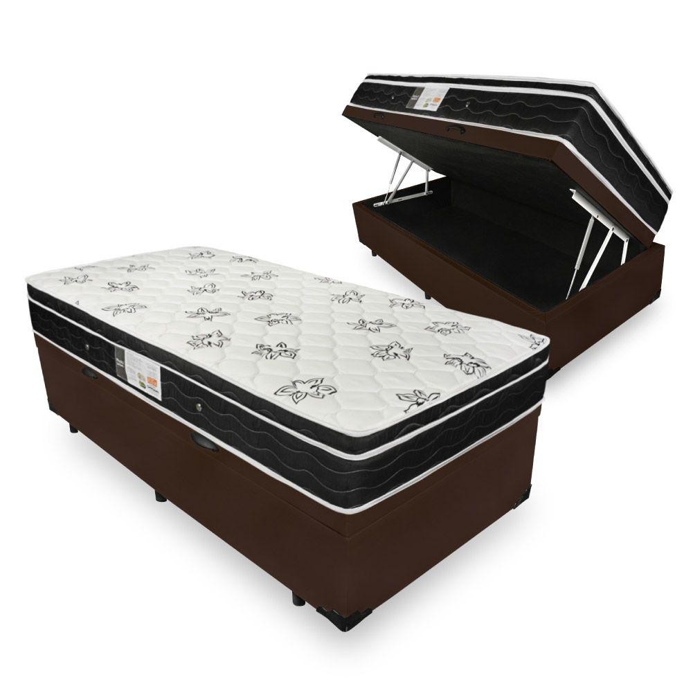 Cama Box Baú com Colchão de Molas Ortobom Physical Nanolastic Solteiro 88cm Cama Box Baú com Colchão de Molas Ortobom Physical Nanolastic Solteiro 88cm