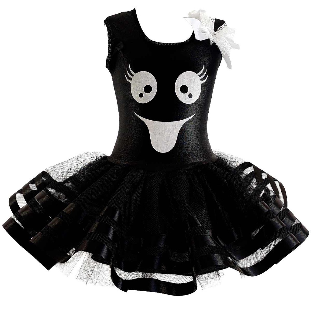 Fantasia Fantasminha Preto Adulto de Luxo Vestido