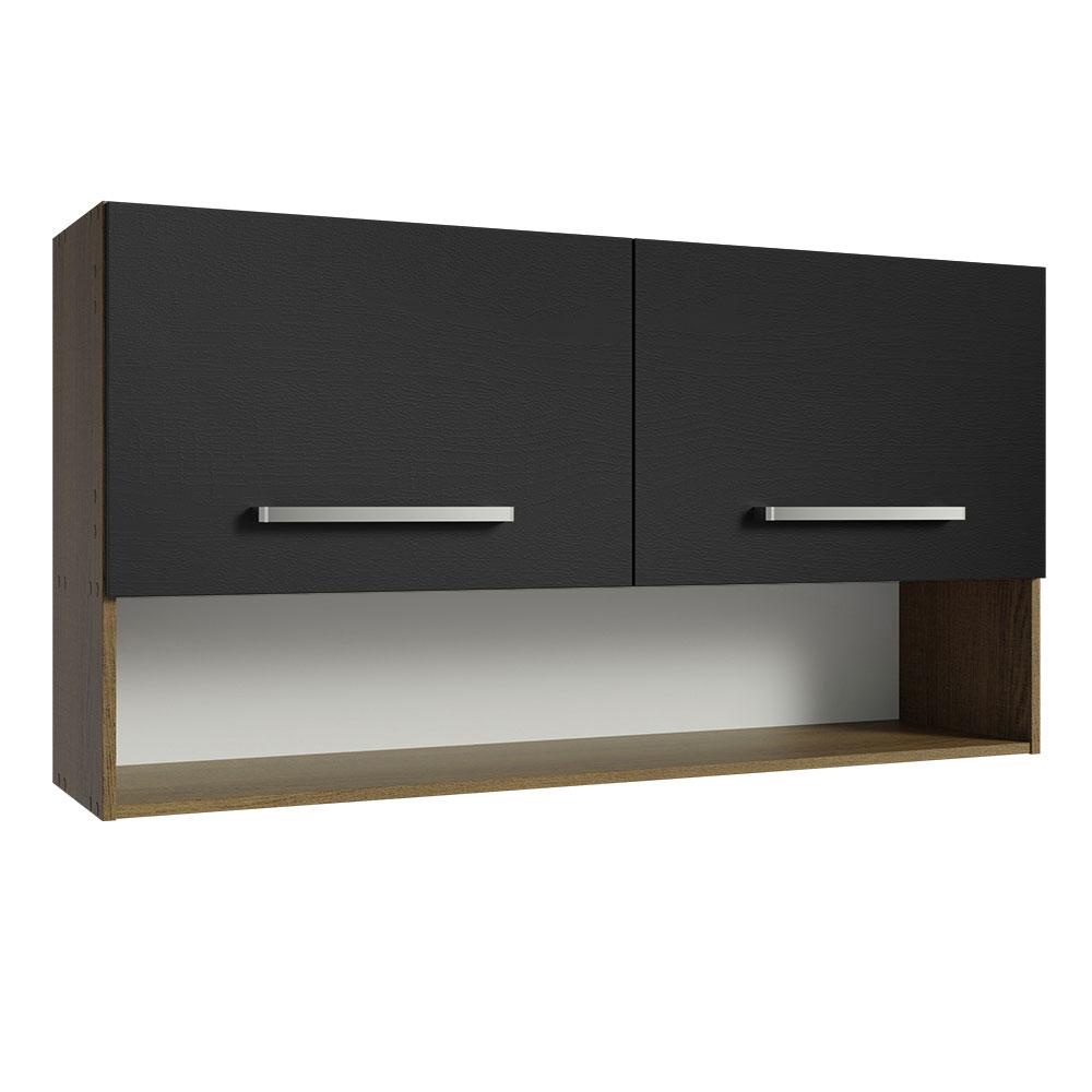 Armário Aéreo Cozinha 105cm 2 Portas 1 Nicho Rustic/Preto Emilly Madesa Armário Aéreo Cozinha 105cm 2 Portas 1 Nicho Rustic/Preto Emilly Madesa