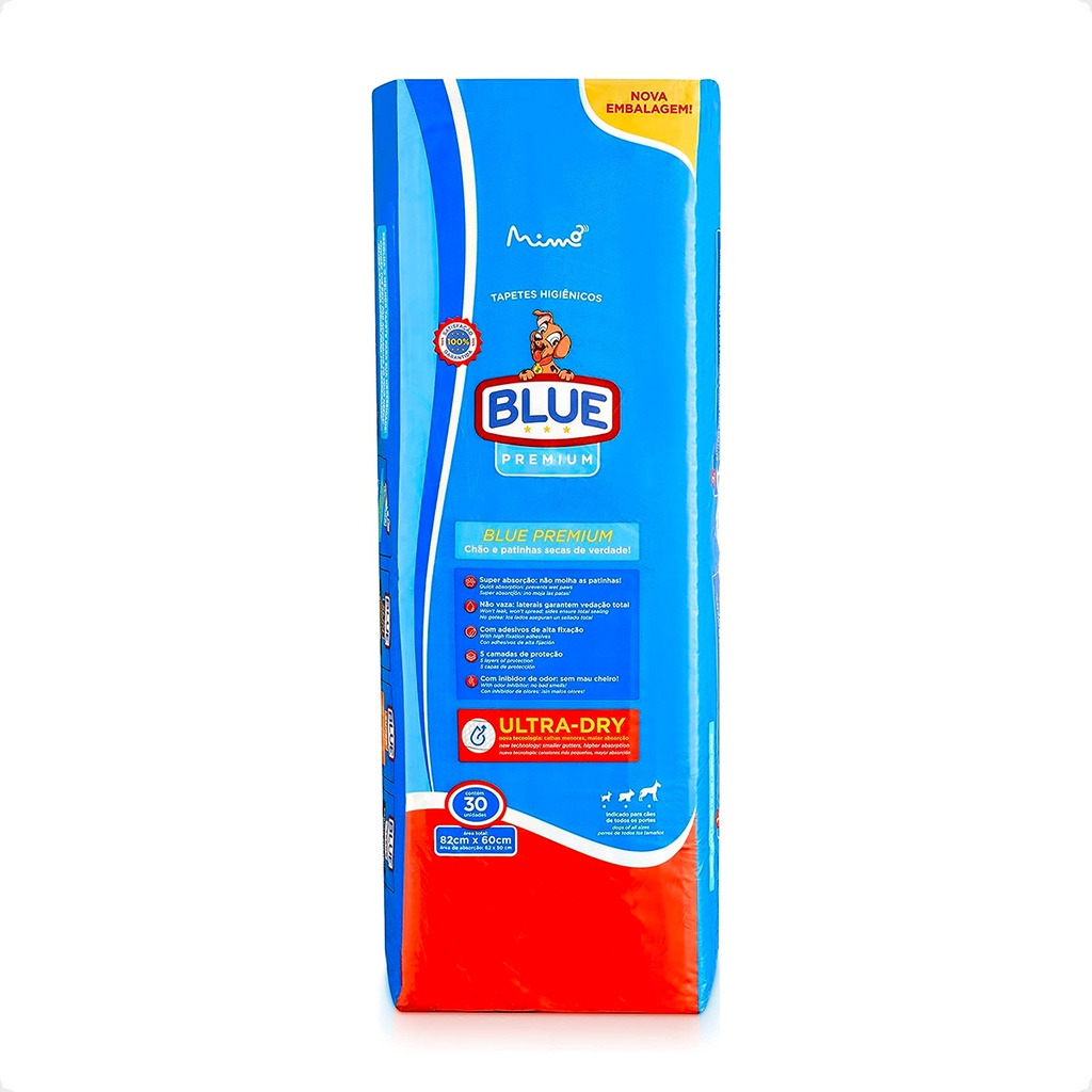 Tapete Higiênico Blue Premium 82×60 cm – 30 Unidades