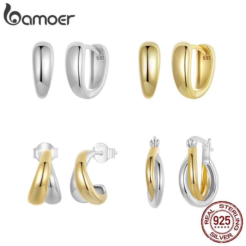 Brincos Bamoer 925 Sterling Sliver Earrings Minimalista Prata Plana Fivelas De Orelha Coleção Jóias Presentes Para Mulheres Brincos Bamoer 925 Sterling Sliver Earrings Minimalista Prata Plana Fivelas De Orelha Coleção Jóias Presentes Para Mulheres