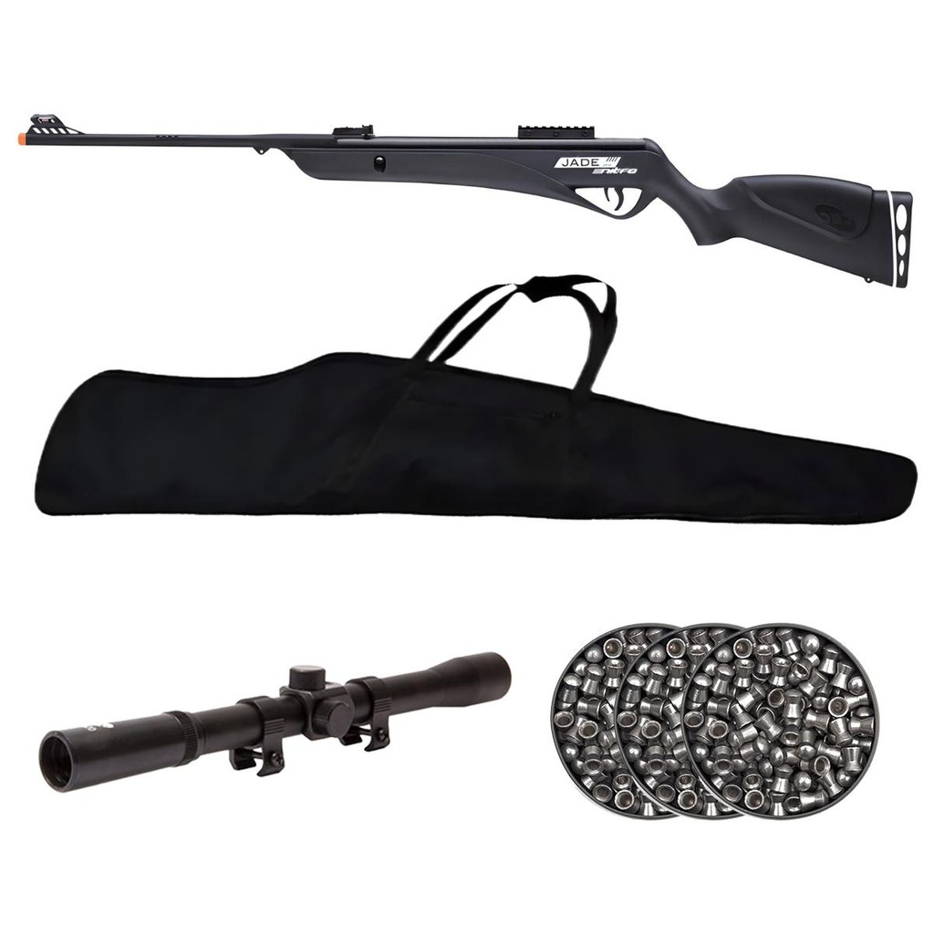 Carabina de Pressão Jade Pro Nitro Preta 4.5mm – CBC + 3 Chumbos + Luneta + Capa Carabina de Pressão Jade Pro Nitro Preta 4.5mm – CBC + 3 Chumbos + Luneta + Capa