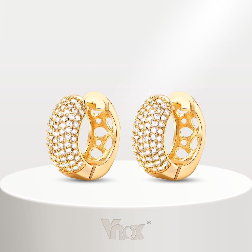 Brincos Redondos Hipoalergênicos Brilhantes De Zircônia De Ouro 18K Para Mulheres Homens , Jóias Cúbica Vnox Brincos Redondos Hipoalergênicos Brilhantes De Zircônia De Ouro 18K Para Mulheres Homens , Jóias Cúbica Vnox