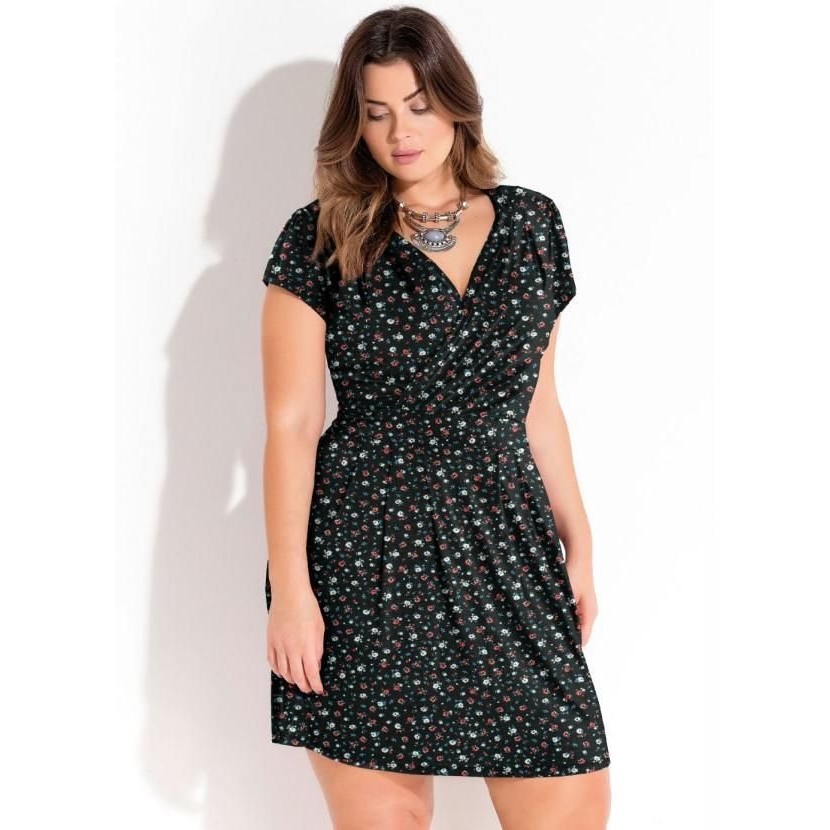 Vestido Com Decote Transpassado Preto Quintess Vestido Com Decote Transpassado Preto Quintess