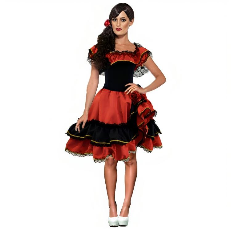 Fantasia Espanhola Adulta de Luxo Vestido de Alta Costura + Veu Negro com Flores Fantasia Espanhola Adulta de Luxo Vestido de Alta Costura + Veu Negro com Flores