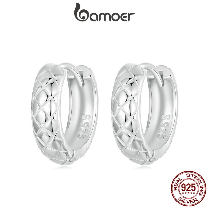 Brincos Bamoer 925 Sterling Sliver Hoop Diamante Design Textura Jóias Presentes Para Mulheres Brincos Bamoer 925 Sterling Sliver Hoop Diamante Design Textura Jóias Presentes Para Mulheres
