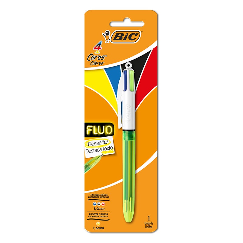 Caneta esferográfica 1.0 retrátil Fluo 4 cores Bic Caneta esferográfica 1.0 retrátil Fluo 4 cores Bic