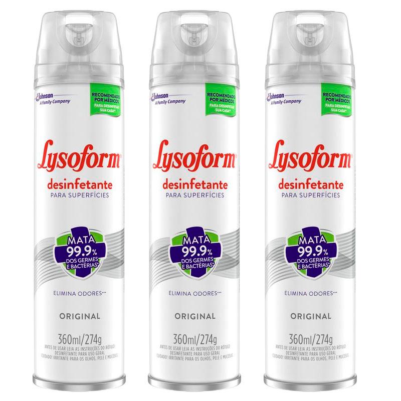 Kit 3 Desinfetante Lysoform Aerossol Uso Geral Original 360ml Kit 3 Desinfetante Lysoform Aerossol Uso Geral Original 360ml