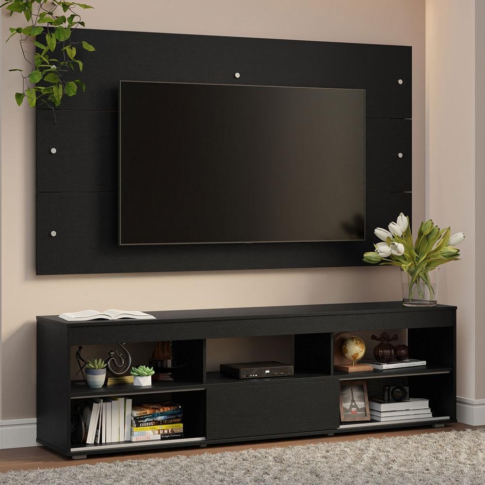 Rack com Painel para TV até 65 Polegadas Preto Orlando Madesa Rack com Painel para TV até 65 Polegadas Preto Orlando Madesa