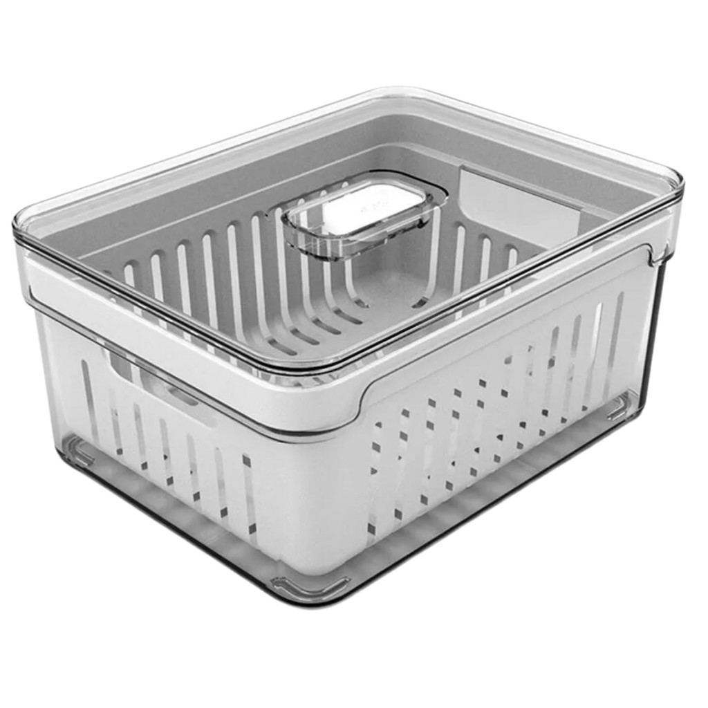 Organizador De Geladeira Em Acrílico Com Cesto E Tampa 2,2 Litros Clear Fresh OU Organizador De Geladeira Em Acrílico Com Cesto E Tampa 2,2 Litros Clear Fresh OU