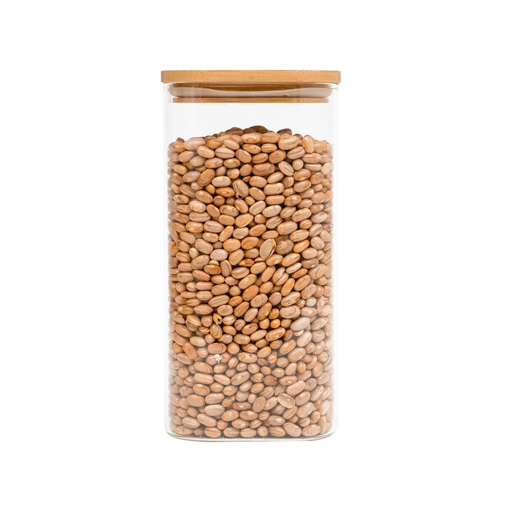 Pote de vidro 1,4Lcom tampa de bambu hermético quadrado – Tud Pote de vidro 1,4Lcom tampa de bambu hermético quadrado – Tud