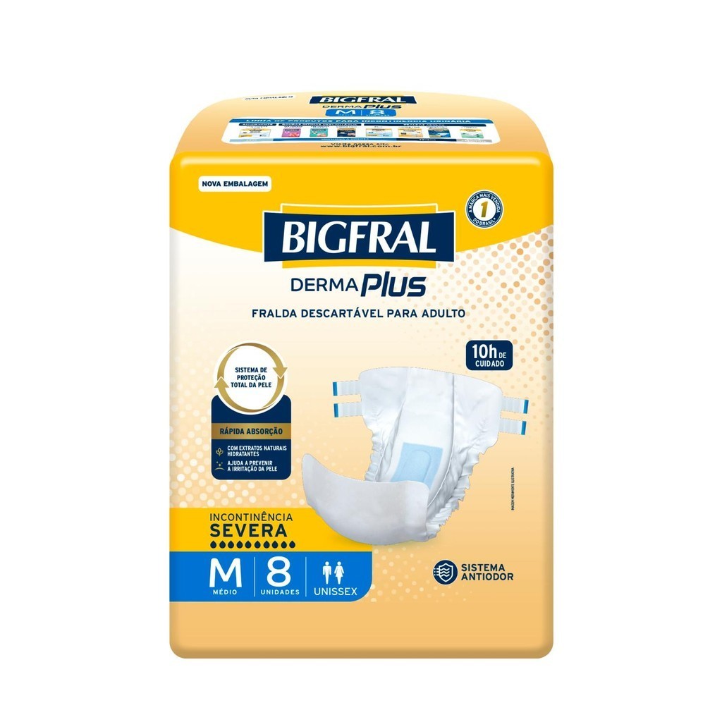 Fralda Geriátrica Bigfral Derma Plus M com 8un Fralda Geriátrica Bigfral Derma Plus M com 8un