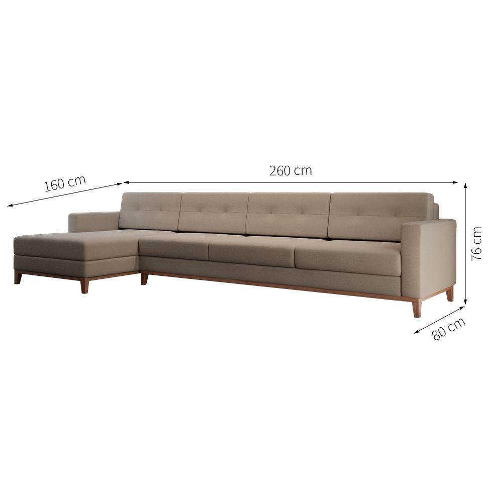 Sofá 4 Lugares Living com Chaise Esquerdo Pés e Base em Madeira Linho Cotton Bege Sofá 4 Lugares Living com Chaise Esquerdo Pés e Base em Madeira Linho Cotton Bege