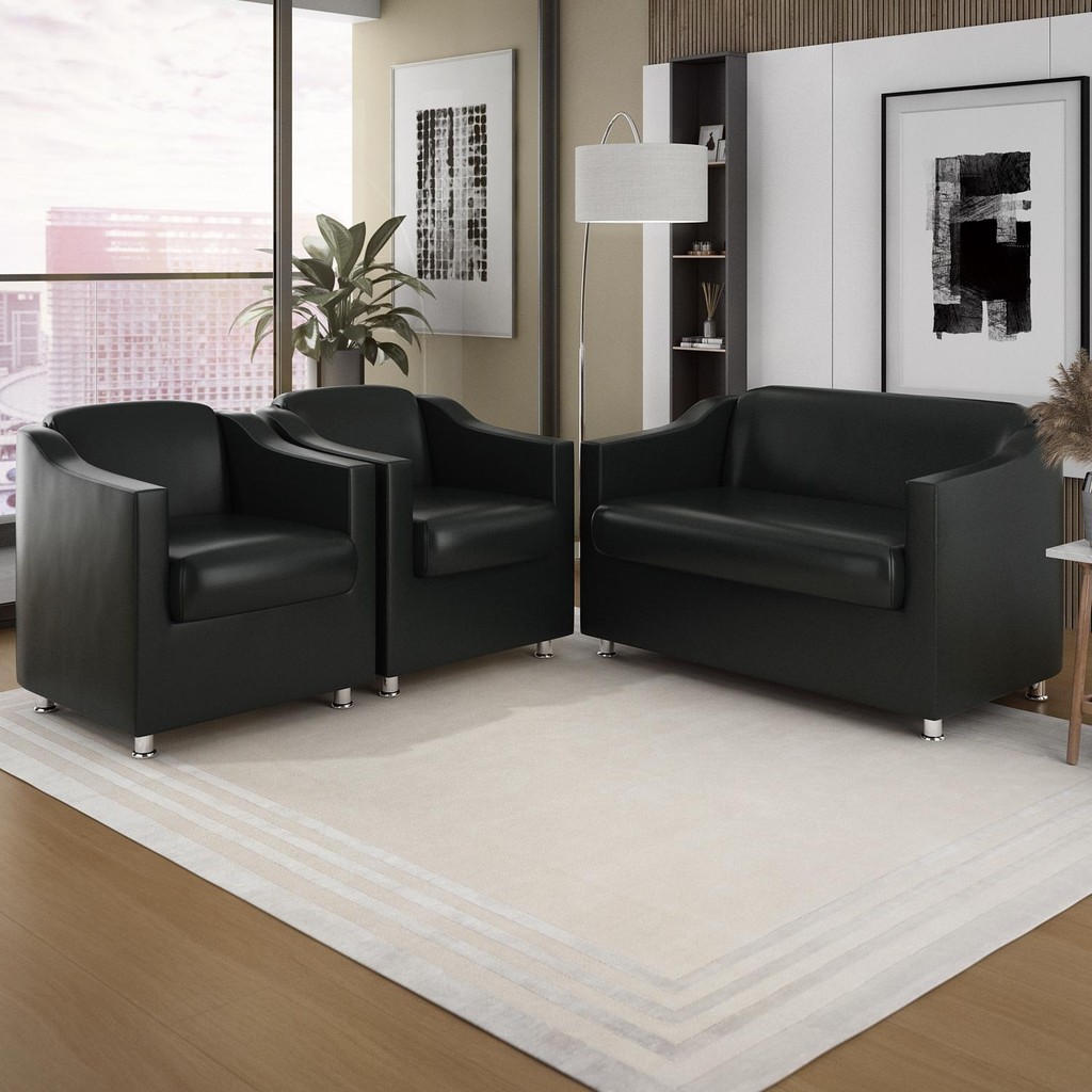 Kit Sofá Namoradeira + 2 Poltronas Decorativa Tecido Courino Kit Sofá Namoradeira + 2 Poltronas Decorativa Tecido Courino