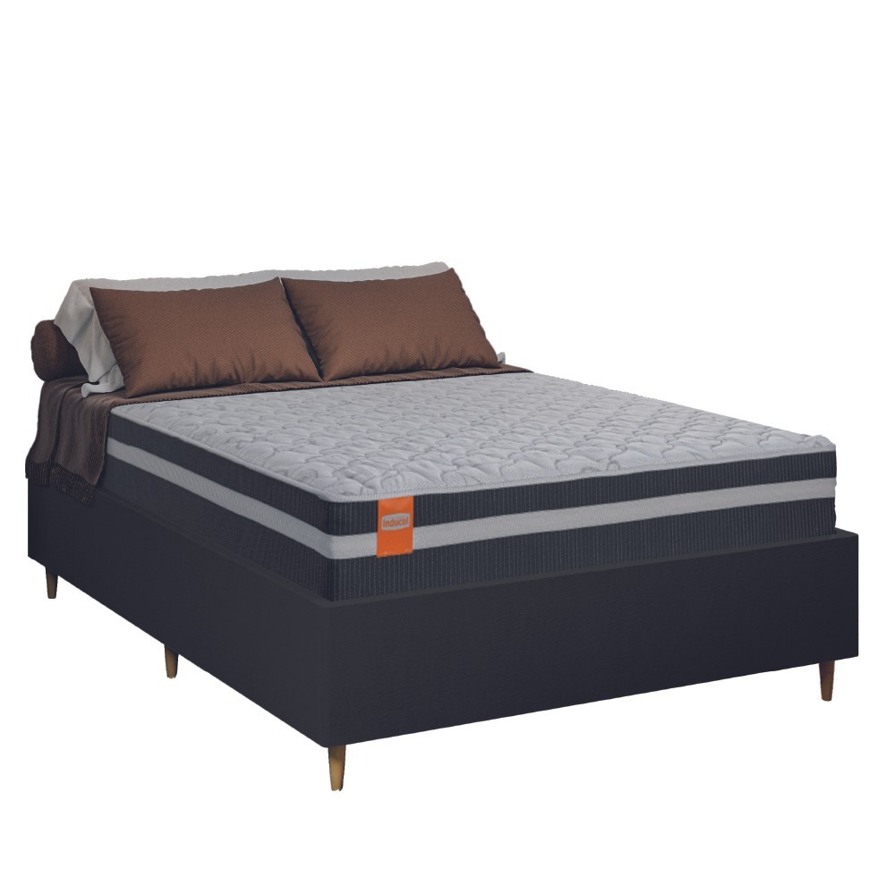 Cama Box Desmontável Casal Com Colchão Molas Qatar 138x188x61cm Preto / Branco Inducol Cama Box Desmontável Casal Com Colchão Molas Qatar 138x188x61cm Preto / Branco Inducol