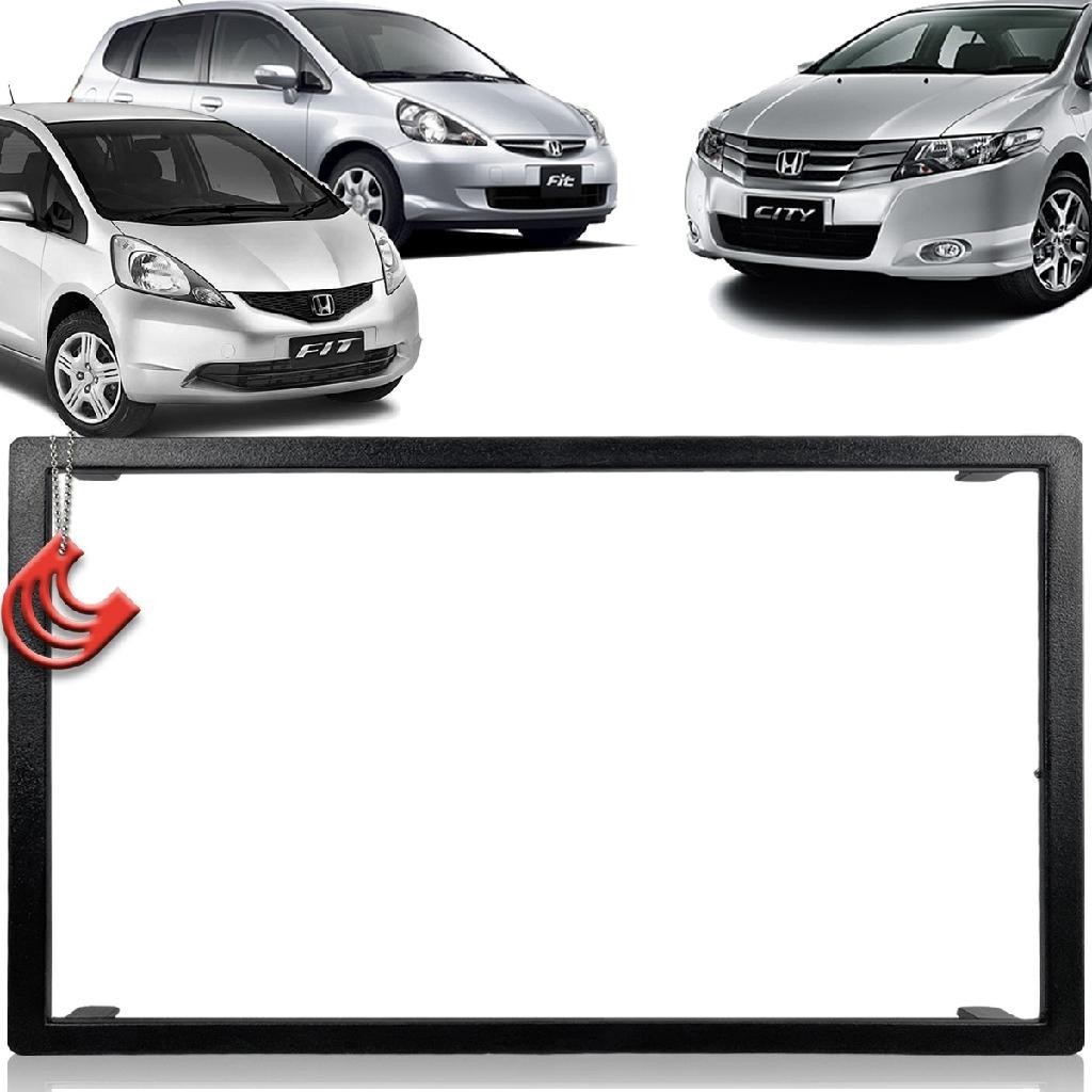 Moldura Painel 2Din Central Tela Multimidia Dvd Mp5 Preta Honda Fit 04/14 City Dx Lx 09/14
