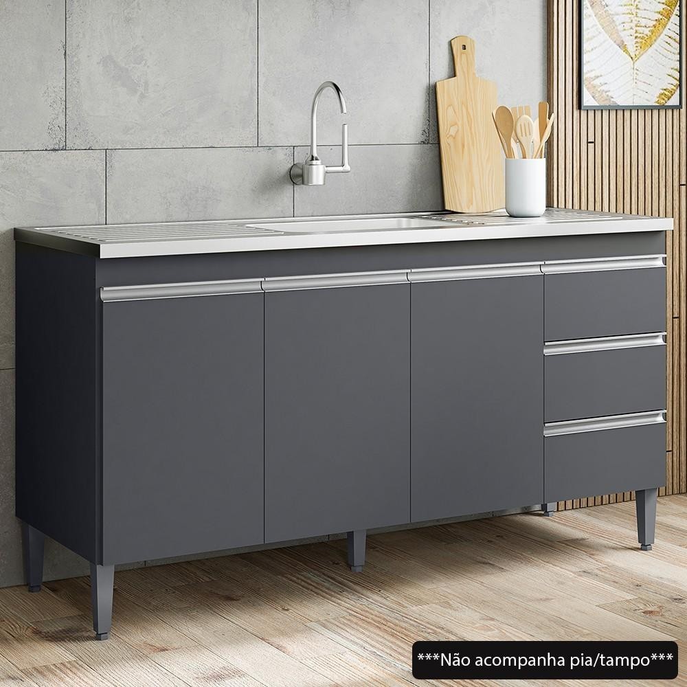 Balcão Gabinete Para Pia 150cm 3 Portas Andréia Cinza – AJL Móveis Balcão Gabinete Para Pia 150cm 3 Portas Andréia Cinza – AJL Móveis