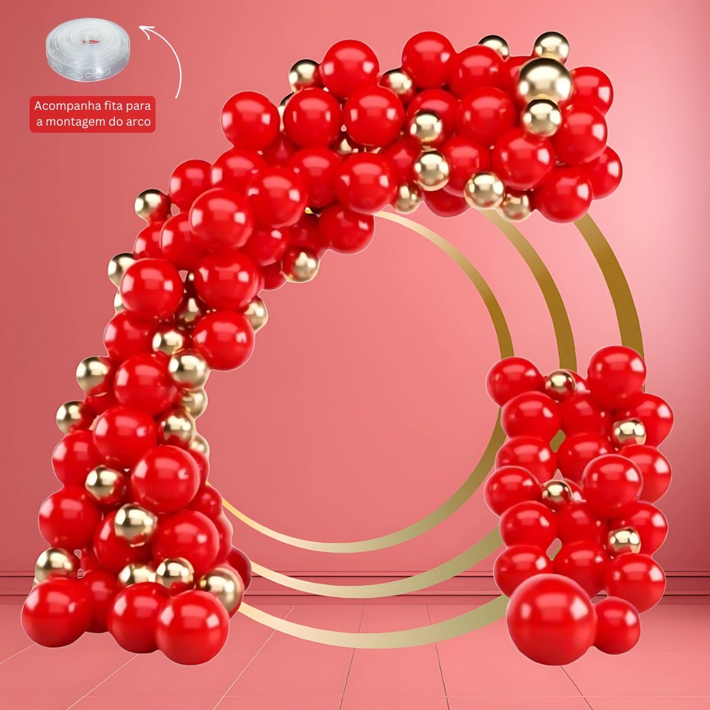 Kit 75 Balões vermelho 7”+ OURO Metalizado 5” – + FITA Balão Bexiga Liso/Cromado KIT50+F Kit 75 Balões vermelho 7”+ OURO Metalizado 5” – + FITA Balão Bexiga Liso/Cromado KIT50+F