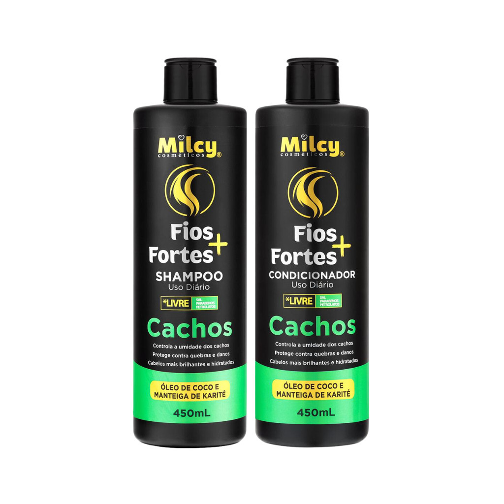Kit Shampoo Condicionador Cachos Fios Fortes Milcy 450Ml Kit Shampoo Condicionador Cachos Fios Fortes Milcy 450Ml