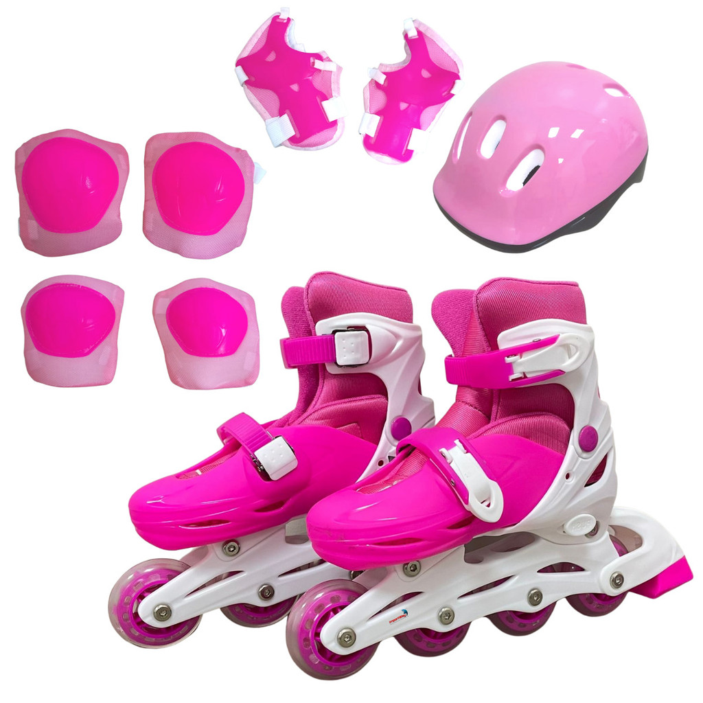 Patins Roller Inline Ajustável Rosa Com Tamanho Ajustavel 31 a 34 Com Kit Proteção Importway Patins Roller Inline Ajustável Rosa Com Tamanho Ajustavel 31 a 34 Com Kit Proteção Importway
