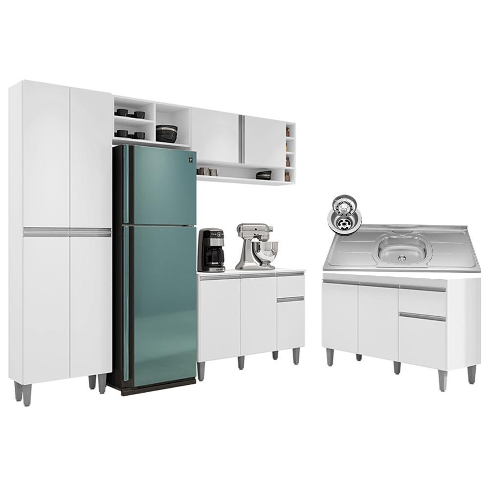 Cozinha Compacta Vanessa e Balcão Gabinete Com Pia Tatiane 120cm Branco – AJL Móveis Cozinha Compacta Vanessa e Balcão Gabinete Com Pia Tatiane 120cm Branco – AJL Móveis