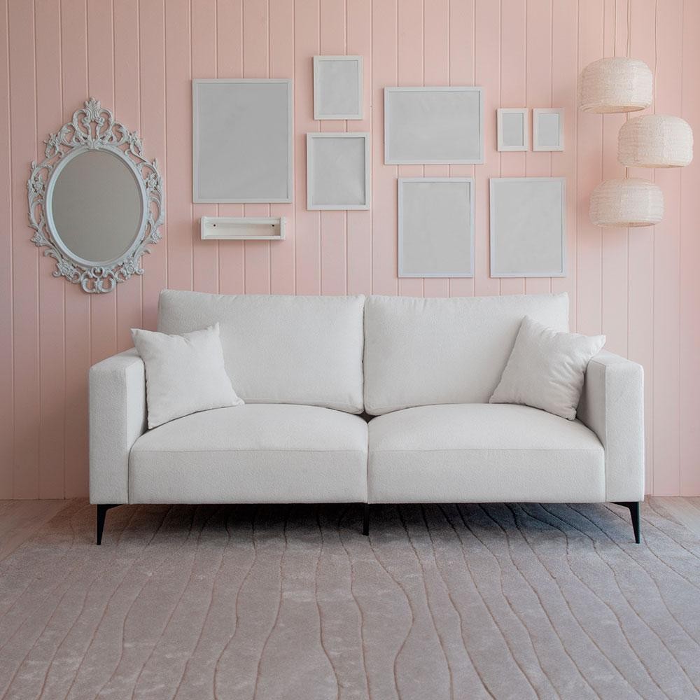 Sofá Unne 3 Lugares com Molas Ensacadas Bouclé Off White 200 cm Sofá Unne 3 Lugares com Molas Ensacadas Bouclé Off White 200 cm