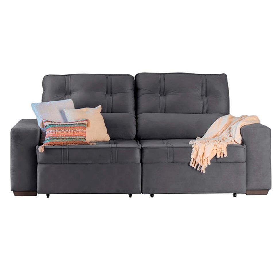 Sofá 3 Lugares Retrátil e Reclinável com Baú Lottus Suede Grafite Sofá 3 Lugares Retrátil e Reclinável com Baú Lottus Suede Grafite
