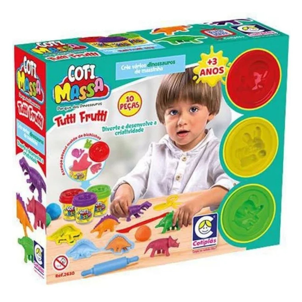 Brinquedo Massinha Massa de Modelar Atóxica Tutti Frutti Molde Animais Parque Dinossauros Cotiplas Brinquedo Massinha Massa de Modelar Atóxica Tutti Frutti Molde Animais Parque Dinossauros Cotiplas