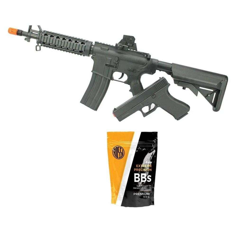 Kit Rifle M4 E Pistola V307 Airsoft Vg Spring Rossi + BBs Kit Rifle M4 E Pistola V307 Airsoft Vg Spring Rossi + BBs