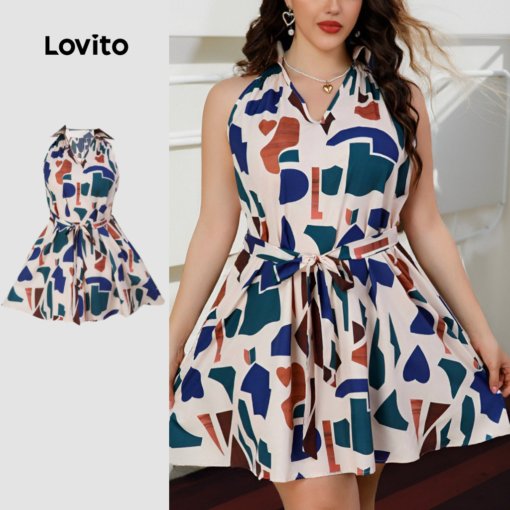 (Trendy) Lovito Vestido Cinto Dividido Na Frente Primavera E Verão Para Mulheres LBL19103 (Trendy) Lovito Vestido Cinto Dividido Na Frente Primavera E Verão Para Mulheres LBL19103