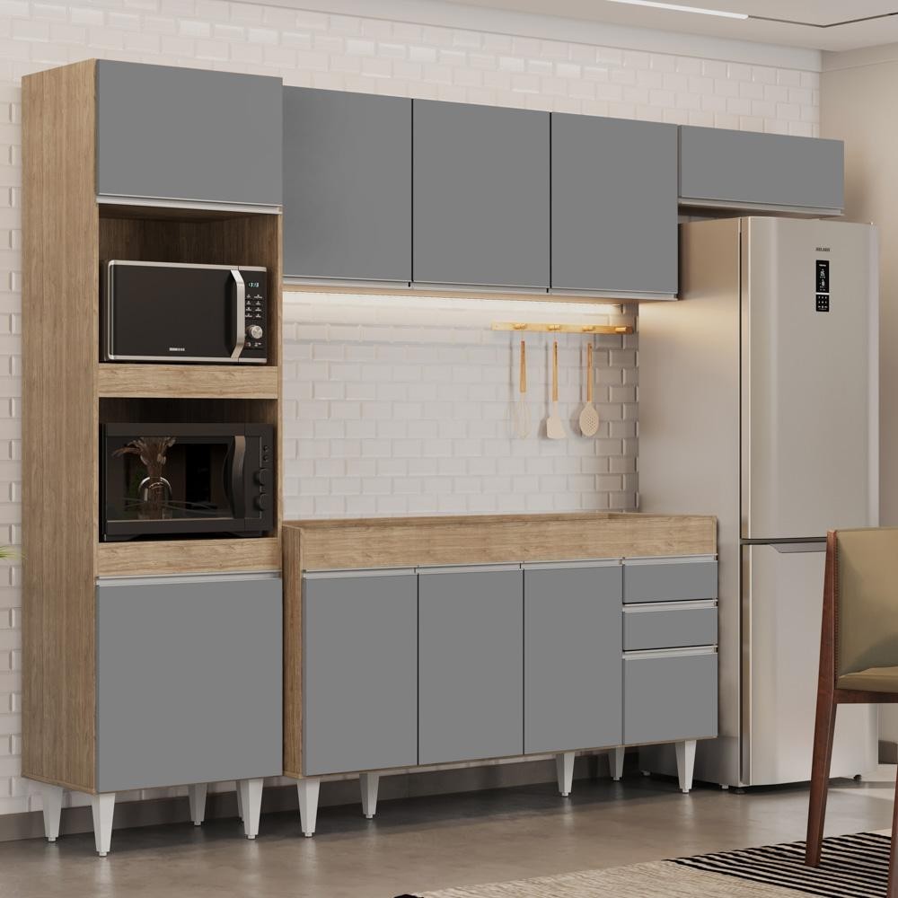 Armário de Cozinha Modulada 4 Peças CP10 Balcão Castanho/Cinza – Lumil Armário de Cozinha Modulada 4 Peças CP10 Balcão Castanho/Cinza – Lumil