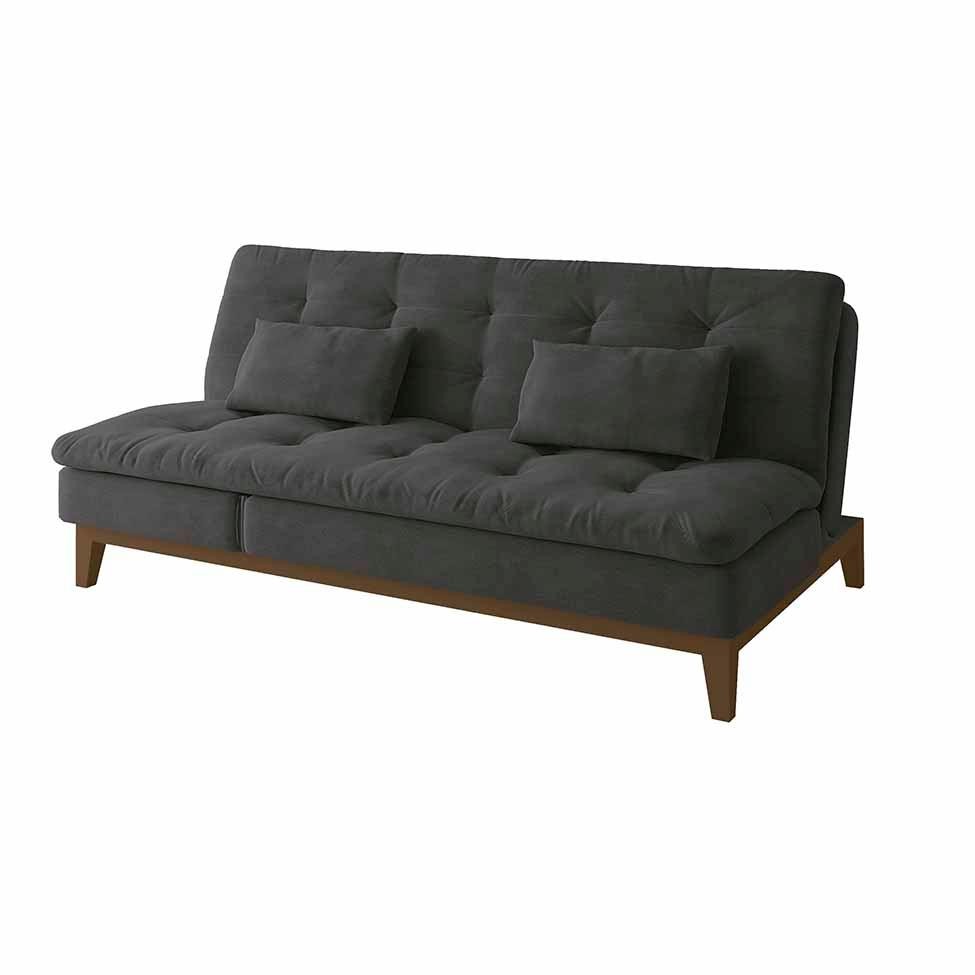 Sofá-Cama 3 Lugares Casal Amanda com Pés de Madeira Suede Cinza Sofá-Cama 3 Lugares Casal Amanda com Pés de Madeira Suede Cinza
