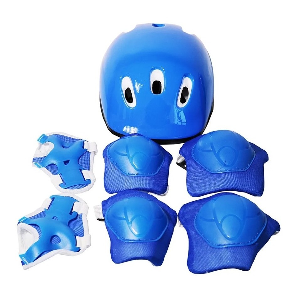 Kit Proteção Infantil Capacete Patins Skate Bicicleta Acessórios Menino Azul Importway Bw-106AZ Kit Proteção Infantil Capacete Patins Skate Bicicleta Acessórios Menino Azul Importway Bw-106AZ