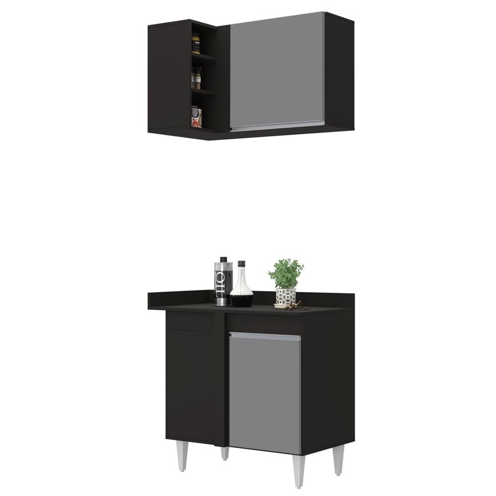 Balcão 1 Porta Denver e Armário Aéreo Austin de Canto Preto/Cinza – Lumil Balcão 1 Porta Denver e Armário Aéreo Austin de Canto Preto/Cinza – Lumil