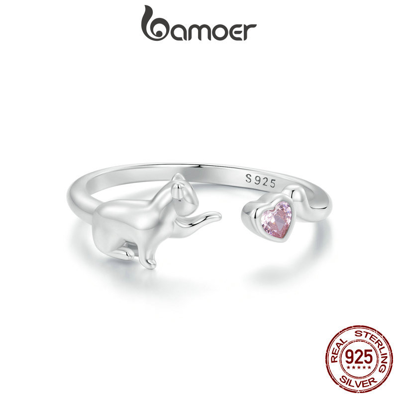 Bamoer 925 Sterling Sliver Fita Aberta Anel Gato Fofo Design Jóias De Moda Requintadas Presentes Para Mulheres Bamoer 925 Sterling Sliver Fita Aberta Anel Gato Fofo Design Jóias De Moda Requintadas Presentes Para Mulheres