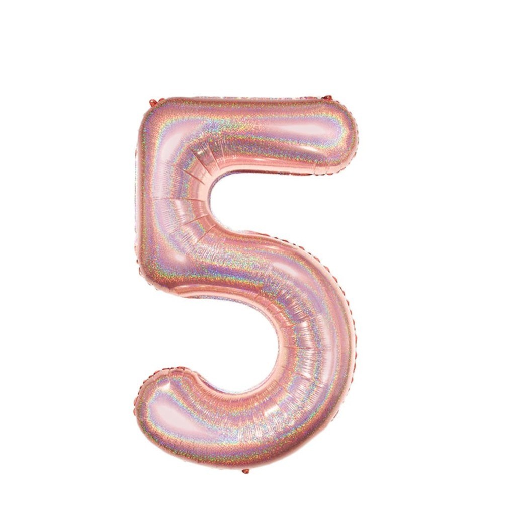 Balão Metalizado Holográfico número 5 Rosé Gold Holográfico para aniversários e festas 101 cm Un Balão Metalizado Holográfico número 5 Rosé Gold Holográfico para aniversários e festas 101 cm Un