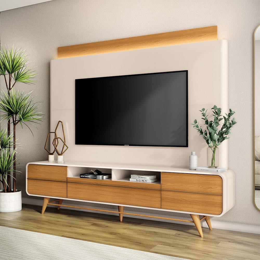 Home Theater Decorativo Majestade c/LED para TV até 85 Polegadas Off White/Cinamomo G26 – Gran Belo