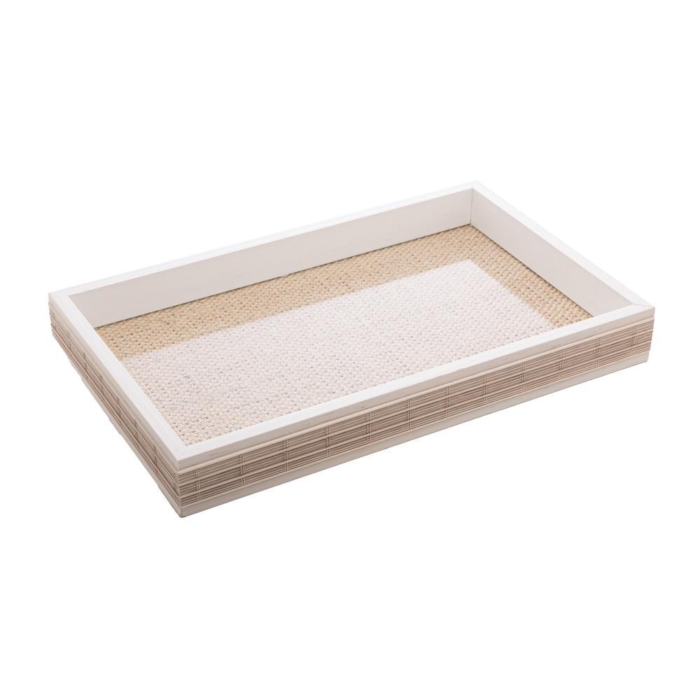 Bandeja Woodart de Madeira Bambu com Sisal Branca 37,5cm Bandeja Woodart de Madeira Bambu com Sisal Branca 37,5cm
