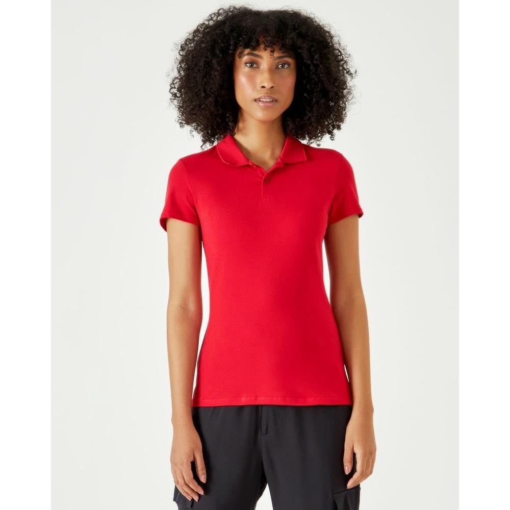 Blusa Polo Básica Feminina Com Peitilho Em Piquet Stretch Blusa Polo Básica Feminina Com Peitilho Em Piquet Stretch