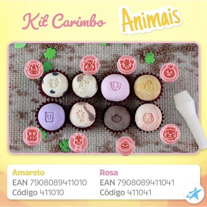Kit Carimbos confeitaria Animais – 9 Peças – Cor Rosa (Blue Star)//