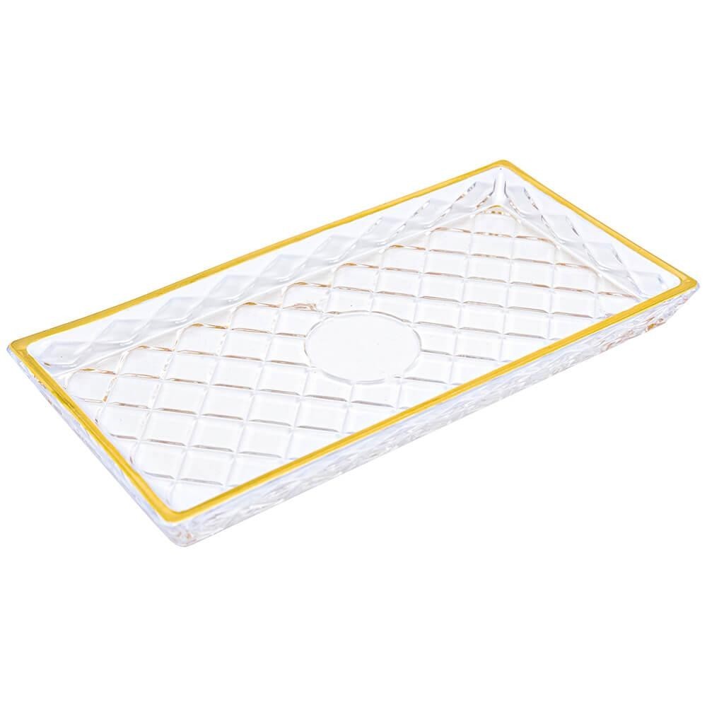 Travessa Bandeja De Vidro Retangular Diamond Fio De Ouro – Lyor Travessa Bandeja De Vidro Retangular Diamond Fio De Ouro – Lyor