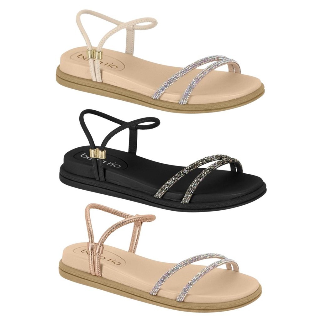 Sandalia Feminina Beira Rio Rasteira Strass Brilho Estilo Conforto Original Sandalia Feminina Beira Rio Rasteira Strass Brilho Estilo Conforto Original