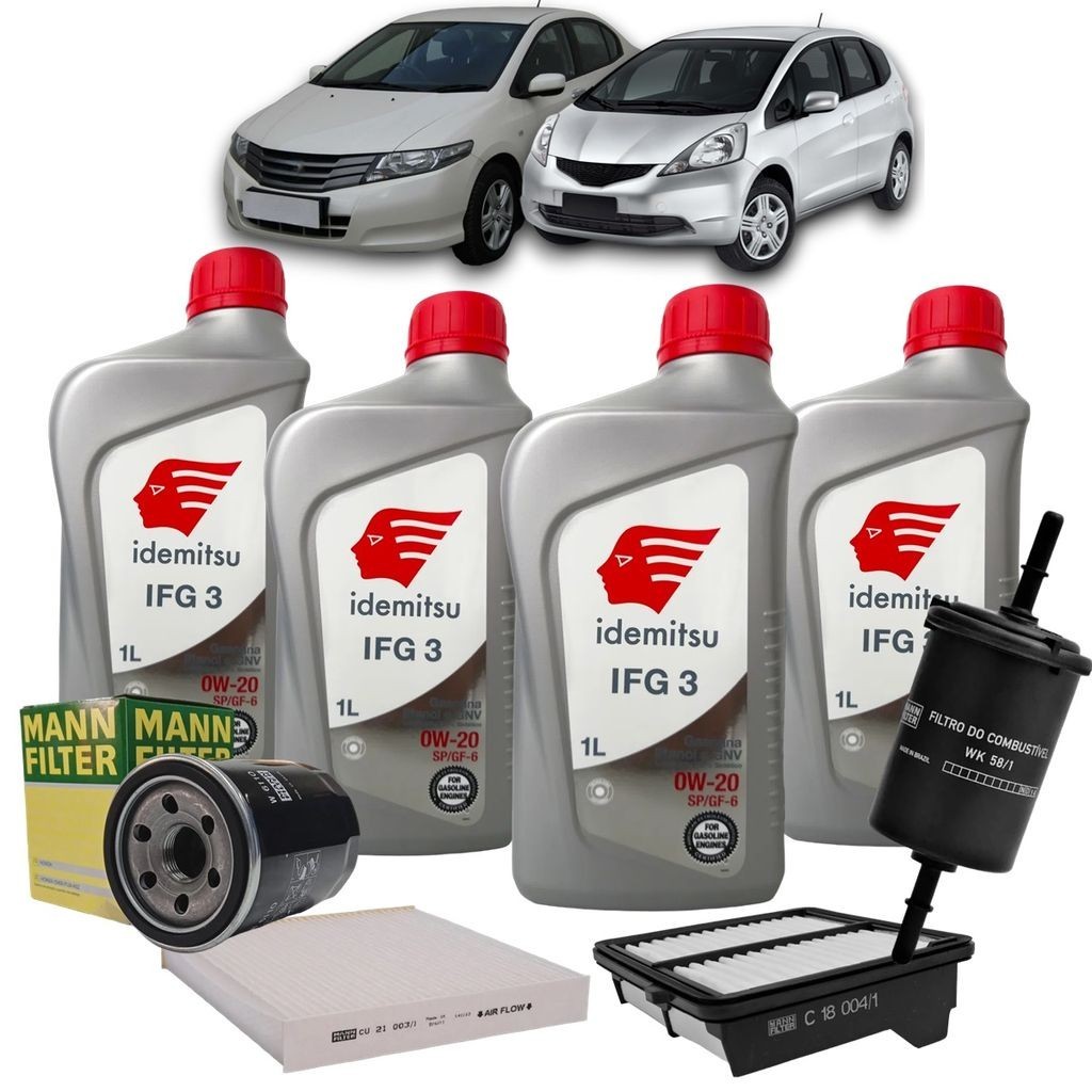 Kit Revisão 4 Litros de Óleo 0W20 100% Sintético Idemitsu + Filtros de Óleo + Combustível + Ar City Fit 2009 até 2014 1.4/1.5 16V Flex Kit Revisão 4 Litros de Óleo 0W20 100% Sintético Idemitsu + Filtros de Óleo + Combustível + Ar City Fit 2009 até 2014 1.4/1.5 16V Flex