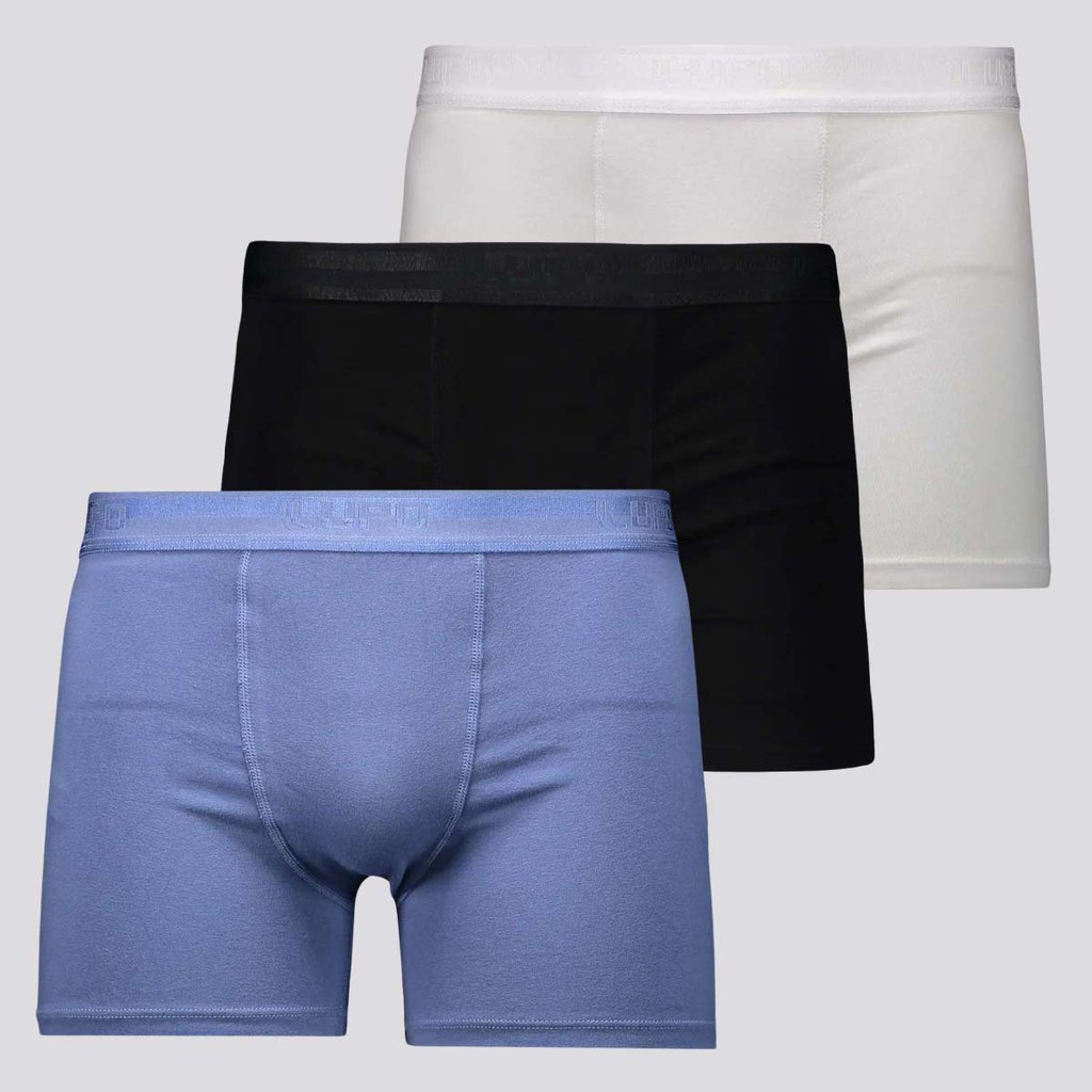 Kit 3 Cuecas Lupo Boxer Elastic Branca Azul e Preta Kit 3 Cuecas Lupo Boxer Elastic Branca Azul e Preta